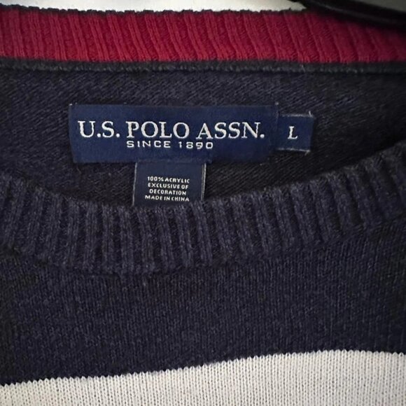 U.S. Polo Assn. Men's Large Navy Red White Colorblock Knit Sweater Pullover - Picture 4 of 4